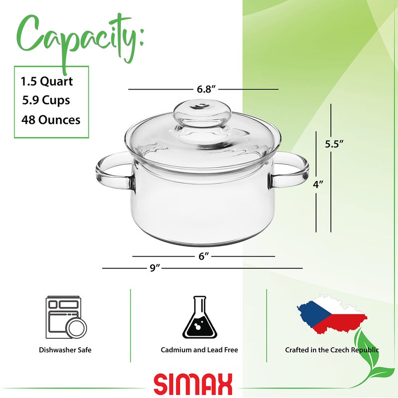 Simax 48 Oz Borosilicate Glass Saucepan With Lid - Microwave, Stove and Dishwasher Safe Potpourri Pot and Serving Dish - Image 2